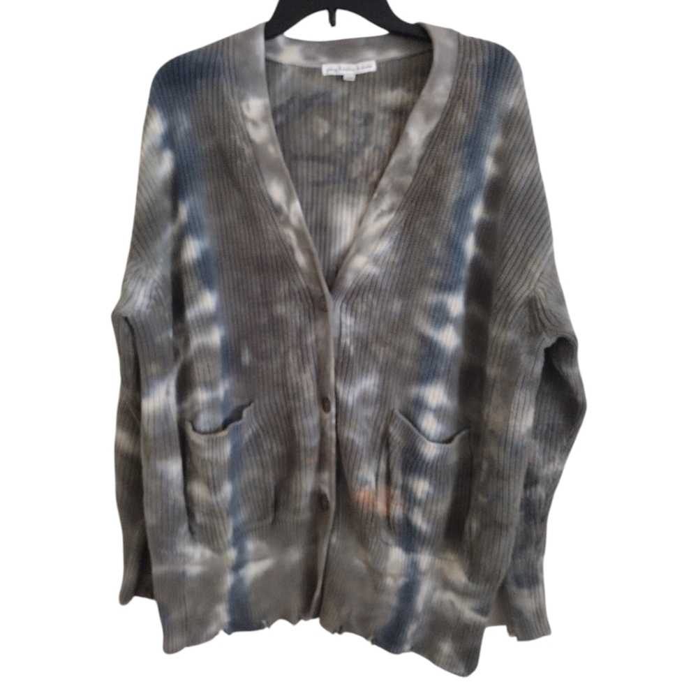 Young Fabulous & Broke 100% cotton cardigan green blue grey tie dye size M/L